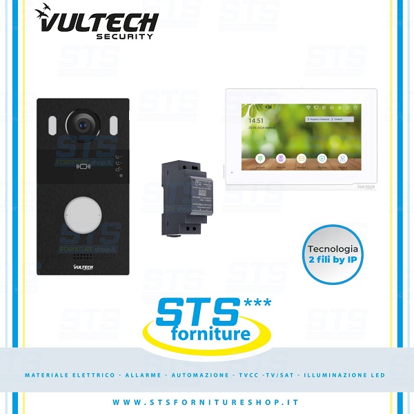 Kit Villa 2 fili by ip con postazione da esterno 1 tasto + Postazione interna 7 Pollici Linux + alimentatore 24V Meanweall Intercom